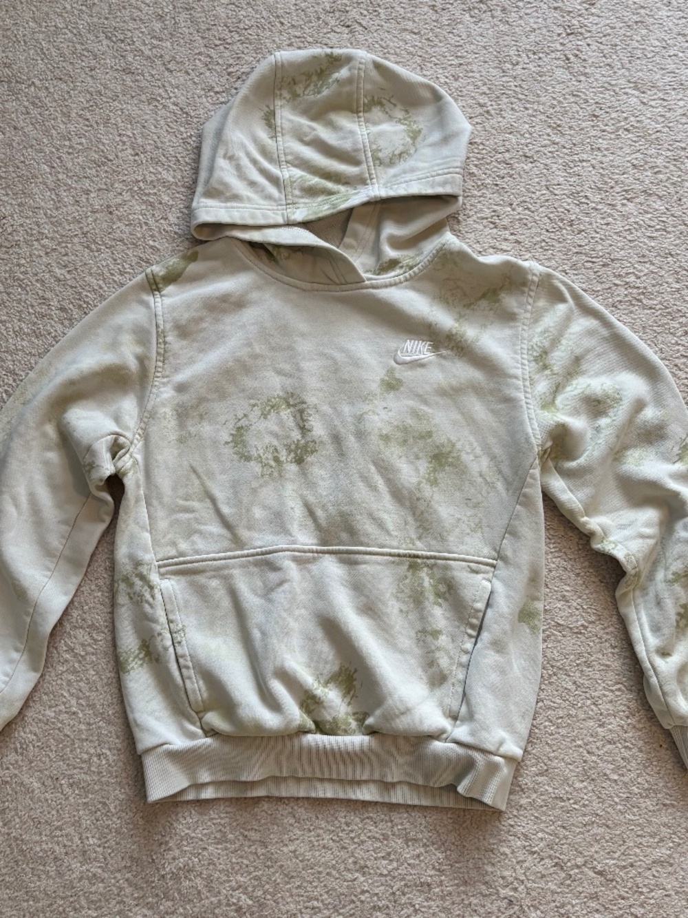 Nike Tie Dye Hoodie Youth Large Green Cream Sweatshirt Pullover Swoosh